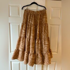 H&M Tan Maxi Skirt Tiered bohemian skirt size M